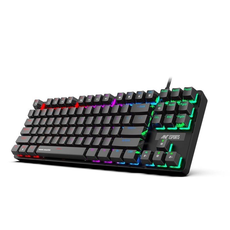 Ant Esports Gaming Keyboard MK1000 TKL Mechanical Multicolor LED Backlit Wired -Black with Outemu Blue Switch