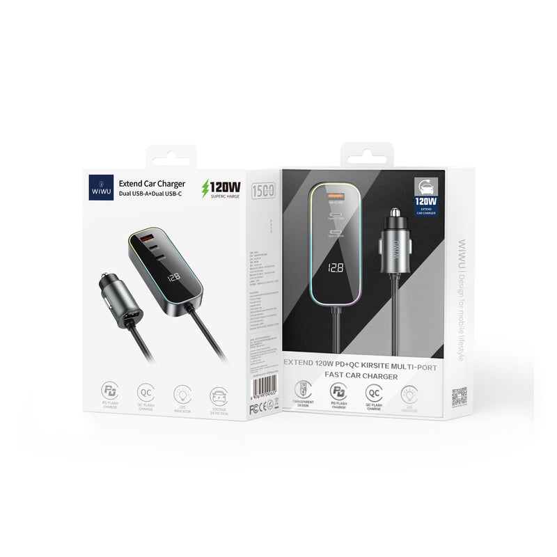 WIWU WI-QC014 120W PD+QC KIRSITE EXTEND FAST CAR CHARGER MULTI-PORT