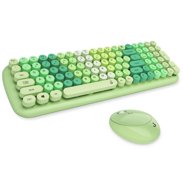 i Gear KeyBee Retro Typewriter Inspired 2.4GHz Wireless Keyboard with Mouse Combo for Desktop/Laptop and Devices with USB Support, Single Nano Receiver, Round Keycaps, Cleaning Brush (Green)