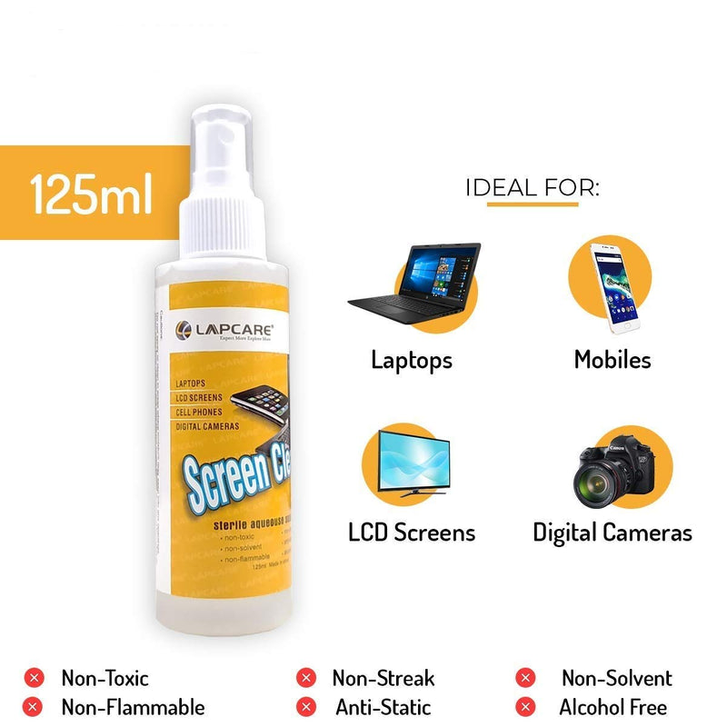 LAPCARE 5in1 Screen Cleaning Kit with Suction Balloon for PC, Laptops, Monitors, Mobiles, LCD, LED, TV/Professional Quality/Prevents Static Electricity, 125ml with Micro Fiber Cloth & Compact Brush