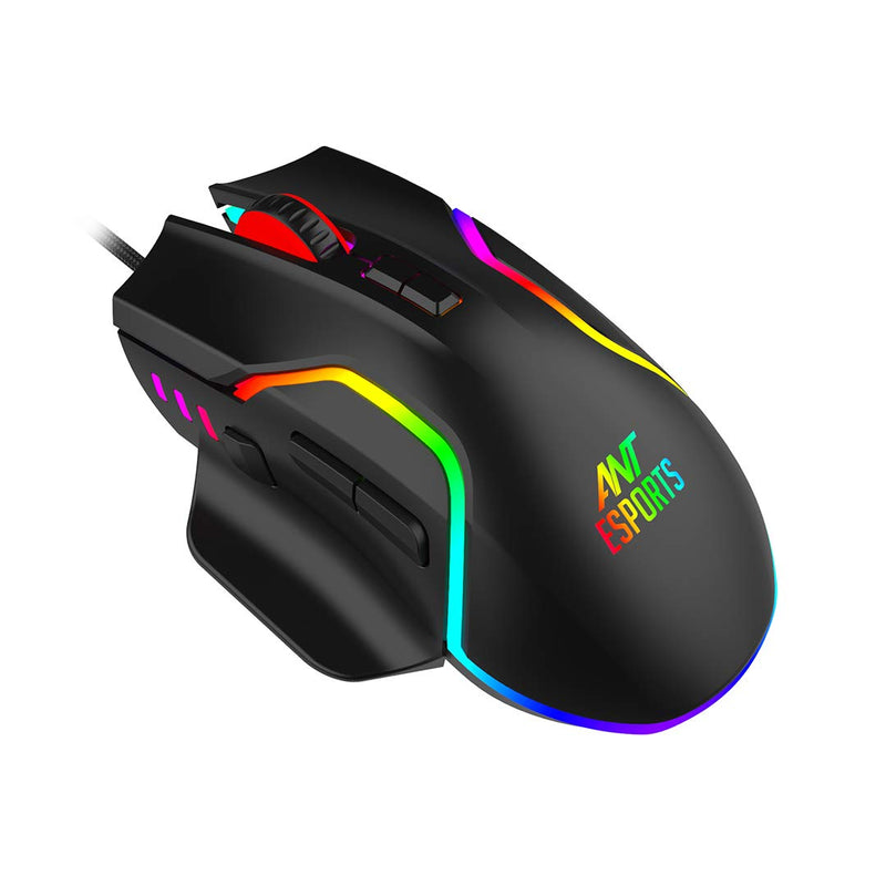 Ant Esports GM320 RGB Optical Wired Gaming Mouse | 8 Programmable Buttons | 12800 DPI I Ergonomic Design with braided cable - Black