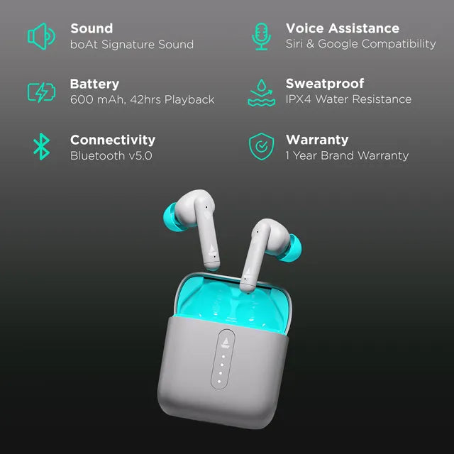 boAt Airdopes 148 TWS Earbuds with Environmental Noise Cancellation (IPX4 Sweat & Water Resistant, 42 Hours Playtime, Cyan Cider)