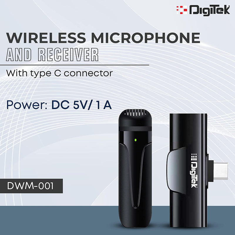 DIGITEK WIRELESS MICROPHONE & RECEIVED WITH TYPE-C CONNECTOR(DWM-001 PRO)