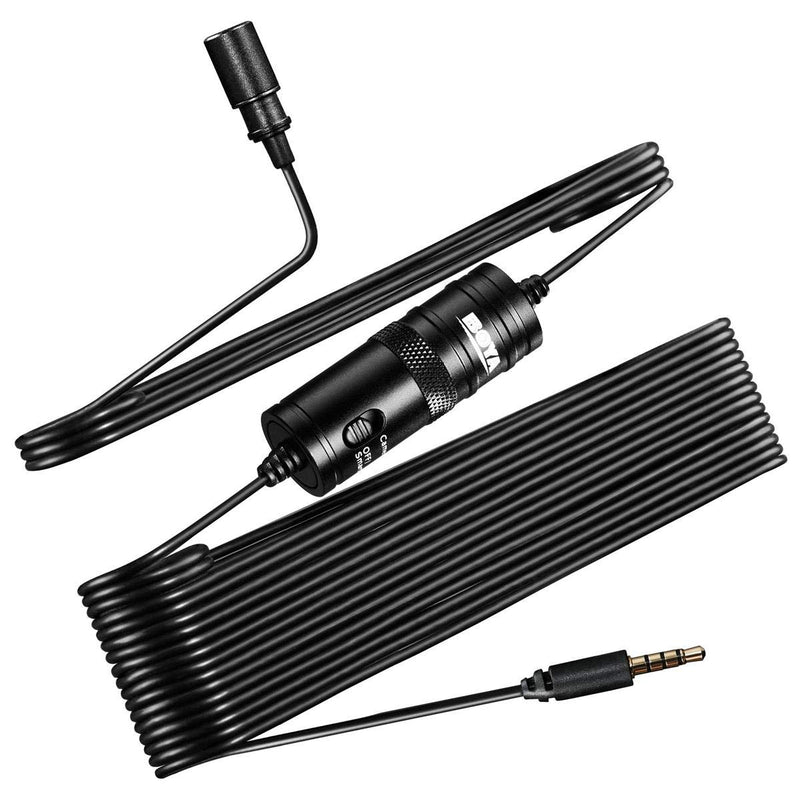 Boya ByM1 Auxiliary Omnidirectional Lavalier Condenser Microphone with 20ft Audio Cable (Black)