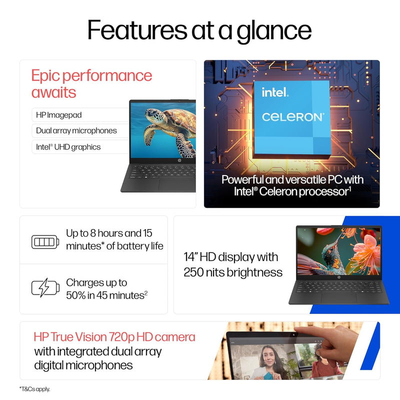 HP 14S-DQ3141TU CELERON -N4500/8GB/512GB SSD/14 INCH/WINDOWS 11+MS OFFICE 2024/BLACK