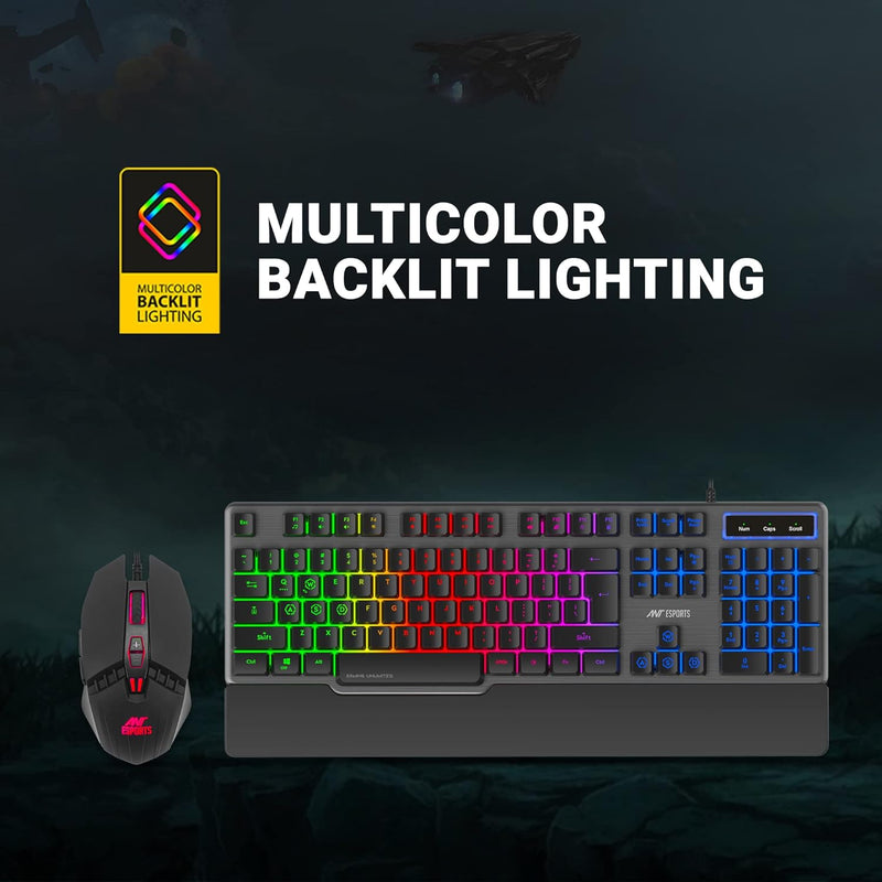 Ant Esports KM500 Pro Backlit Gaming Membrane Keyboard-19 Anti GhostingKeys I Braided cable with rubberised coating and 3200 DPI Optical Sensor I LED Backlit Scroll Wheel Mouse Combo