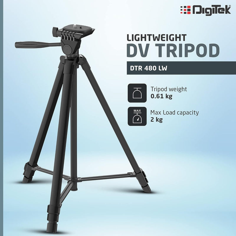 DIGITEK (DTR 480LW) 57 Inch Portable Aluminium Alloy Tripod with Smartphone Holder & 360° Ball Head, 3 Section Adjustment, 2kg Load Capacity, Carry Bag, Compatible with Smartphone, Video Camera, DSLR.