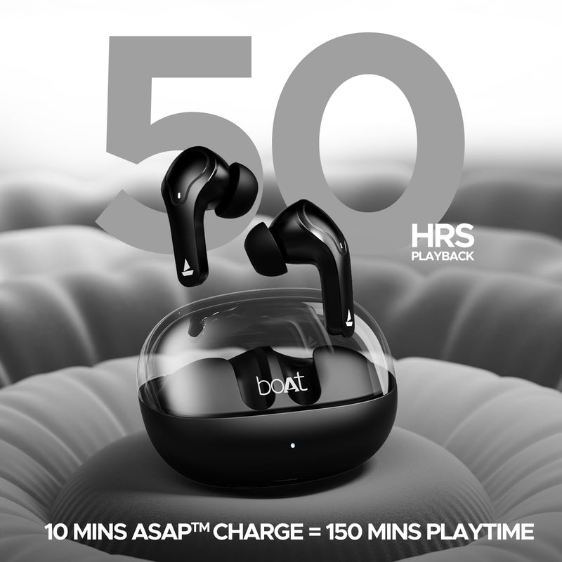 boAt Airdopes 311 Pro Truly Wireless in Ear Ear Buds w/Up to 50 HRS Playtime, Dual Mics with ENx™ Tech, 50 ms Low-Latency Beast™ Mode, ASAP™ Charging, IWP™ Tech(Active Black)