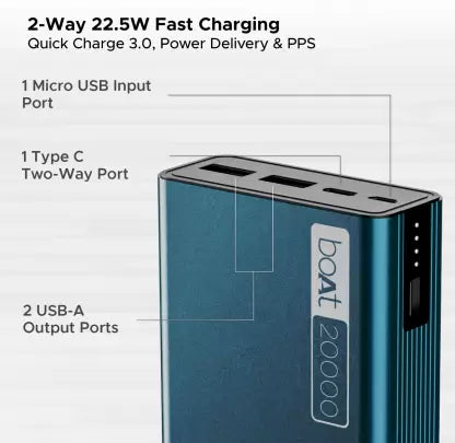 boAt 20000 mAh 22.5 W Power Bank  (Steel Blue, Lithium Polymer, Quick Charge 3.0 for Mobile)