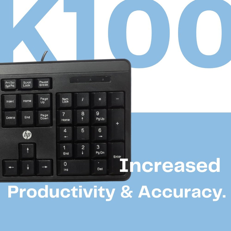 HP K100 Wired Keyboard, Quick, Comfy and Accurate, USB Plug & Play Setup,LED Indicators