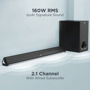 boAt Aavante Bar AURA Soundbar with 160W RMS Signature Sound, 2.1 CH, BT v5.3, Multi-Compatibility Modes, Wired Subwoofer, EQ Controls, Dynamic LEDs & Master Remote Control(Pitch Black)