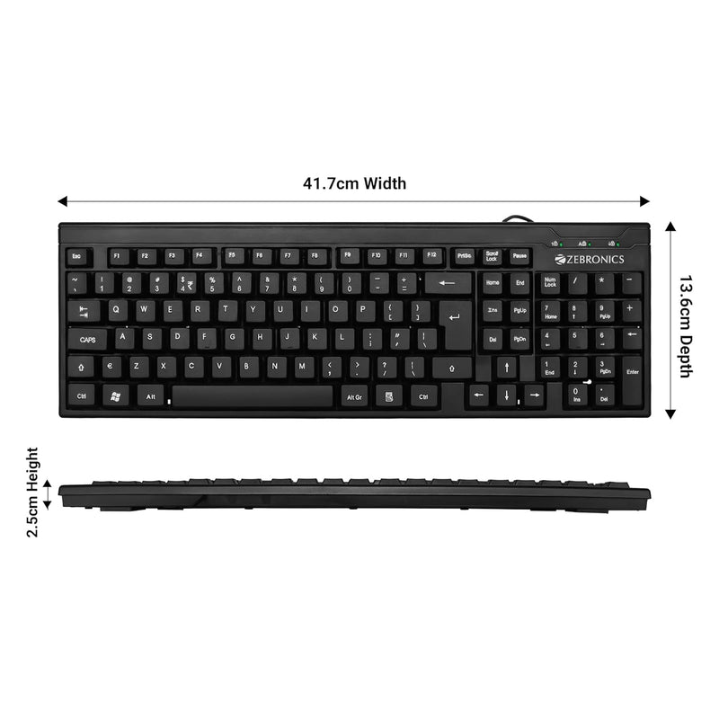 ZEBRONICS Zeb- K35 USB Wired Keyboard with Rupee Key,Spill-Proof and Slim Design (Black)