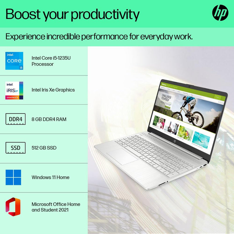 HP 15S-FY5007TU CORE i5-1235U 12TH GEN/8GB/512GB SSD/15.6"FHD/WINDOWS 11+MS OFFICE 21/BACKLIT KEYBOARD/SILVER