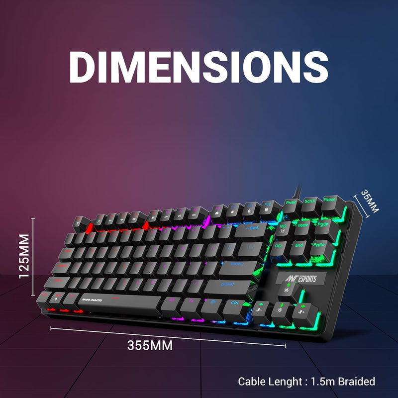 Ant Esports Gaming Keyboard MK1000 TKL Mechanical Multicolor LED Backlit Wired -Black with Outemu Blue Switch