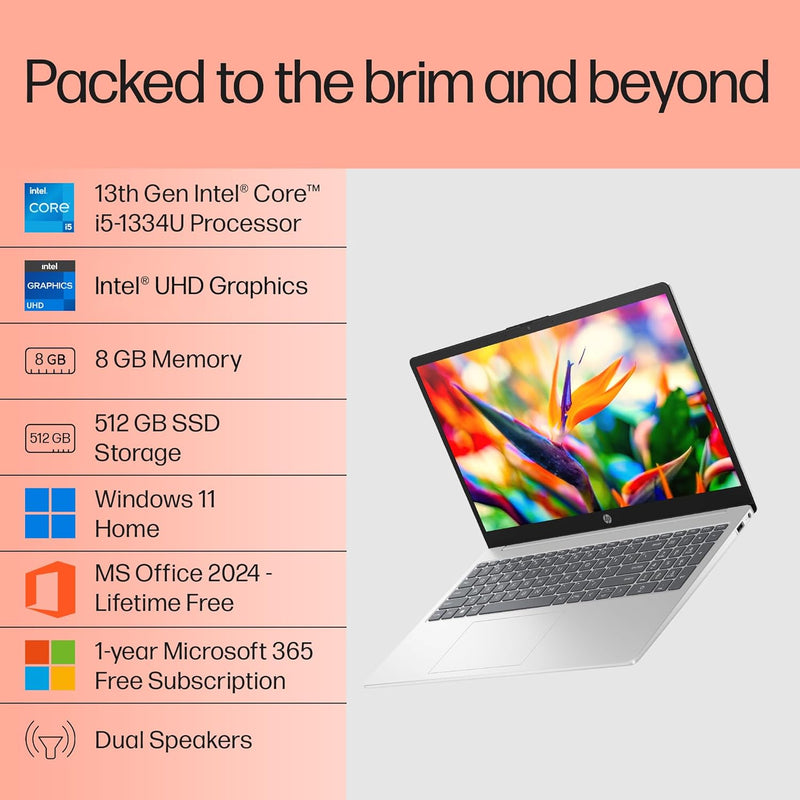 HP 15-FD0466TU CORE i5-1334U 13TH GEN/8GB/512GB SSD/15.6"FHD/WINDOWS 11+MS OFFICE 2024/BACKLIT/SILVER