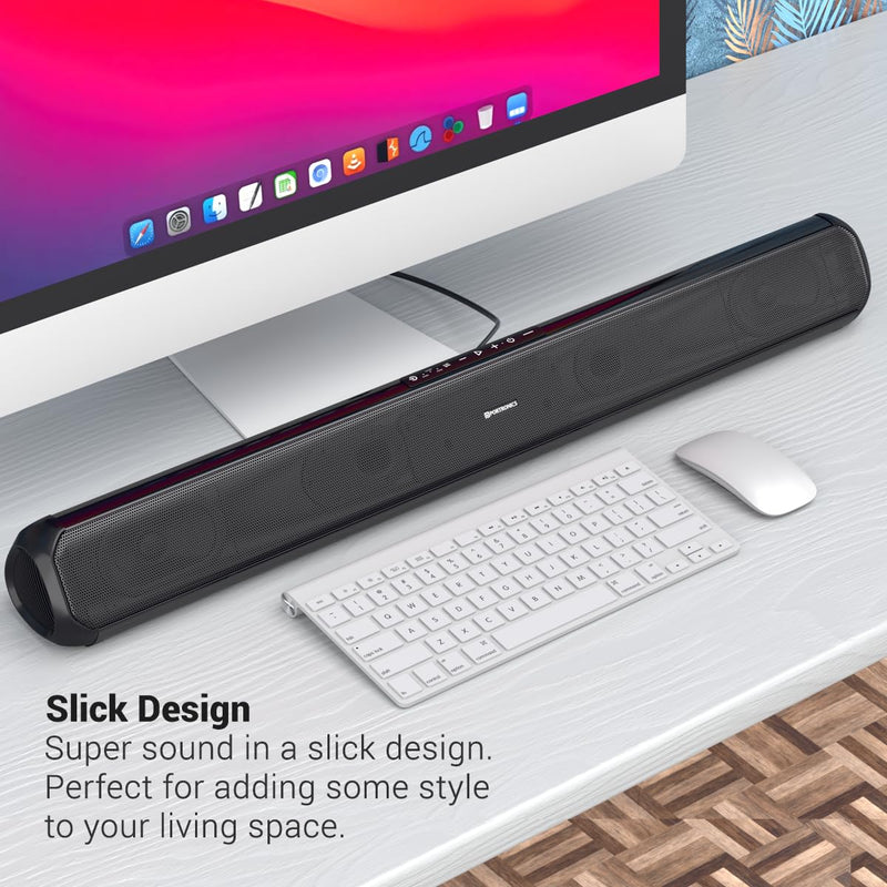 Portronics Sound Slick 7 50W Wireless Bluetooth Soundbar with Aux in 3.5 mm, in-Built Power Cable, Supports USB Flash Drive, Multiple Audio Modes for TV, Mobile, PC, Tablets, Laptops(Black)