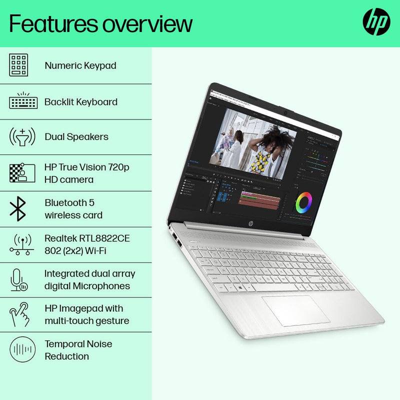 HP 15S-FY5007TU CORE i5-1235U 12TH GEN/8GB/512GB SSD/15.6"FHD/WINDOWS 11+MS OFFICE 21/BACKLIT KEYBOARD/SILVER