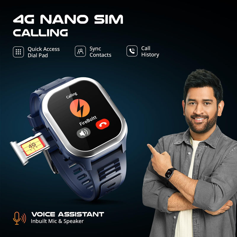 Fire-Boltt 4G Pro Volte Calling Smart Watch- 2.02” TFT Display, 4G Nano-SIM GPS, Health Suite, Sports Modes, 400mAh Battery (Blue)