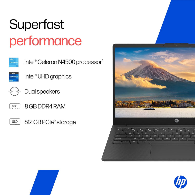 HP 14S-DQ3141TU CELERON -N4500/8GB/512GB SSD/14 INCH/WINDOWS 11+MS OFFICE 2024/BLACK