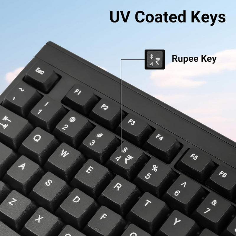 ZEBRONICS Zeb- K35 USB Wired Keyboard with Rupee Key,Spill-Proof and Slim Design (Black)