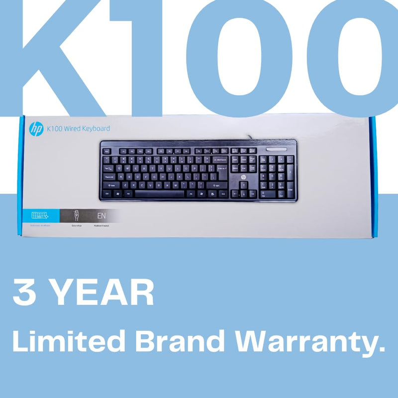 HP K100 Wired Keyboard, Quick, Comfy and Accurate, USB Plug & Play Setup,LED Indicators