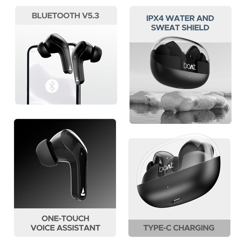 boAt Airdopes 311 Pro Truly Wireless in Ear Ear Buds w/Up to 50 HRS Playtime, Dual Mics with ENx™ Tech, 50 ms Low-Latency Beast™ Mode, ASAP™ Charging, IWP™ Tech(Active Black)