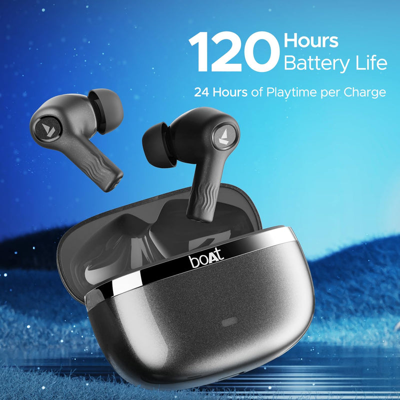 boAt Nirvana Ion ANC TWS Earbuds w/Up to 32 dB Active Noise Cancellation, 120 hrs Playback,Crystal Bionic Sound Powered by HiFi, Beast™ Mode,ENx™ Tech, Hearables App Support,BTv5.2(Crystal Black)