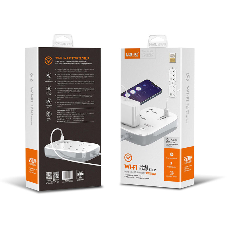 LDNIO SCW3451 OEM EU Fast Charging Wifi Power Strip Plug App Control Smart Power Strips 100-250V 2500W Extension Socket