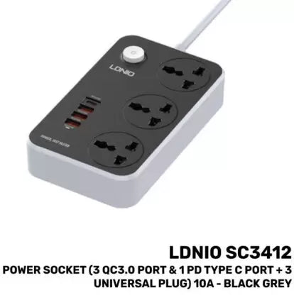 LDNIO SC3412 Fast Charge 20W with 3 Power Ports and 3 USB 3.0 Ports Fast Charge 7 Socket Extension Boards