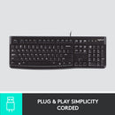 Logitech K120 Wired Keyboard for Windows, USB Plug-and-Play, Full-Size, Spill-Resistant, Curved Space Bar, Compatible with PC, Laptop
